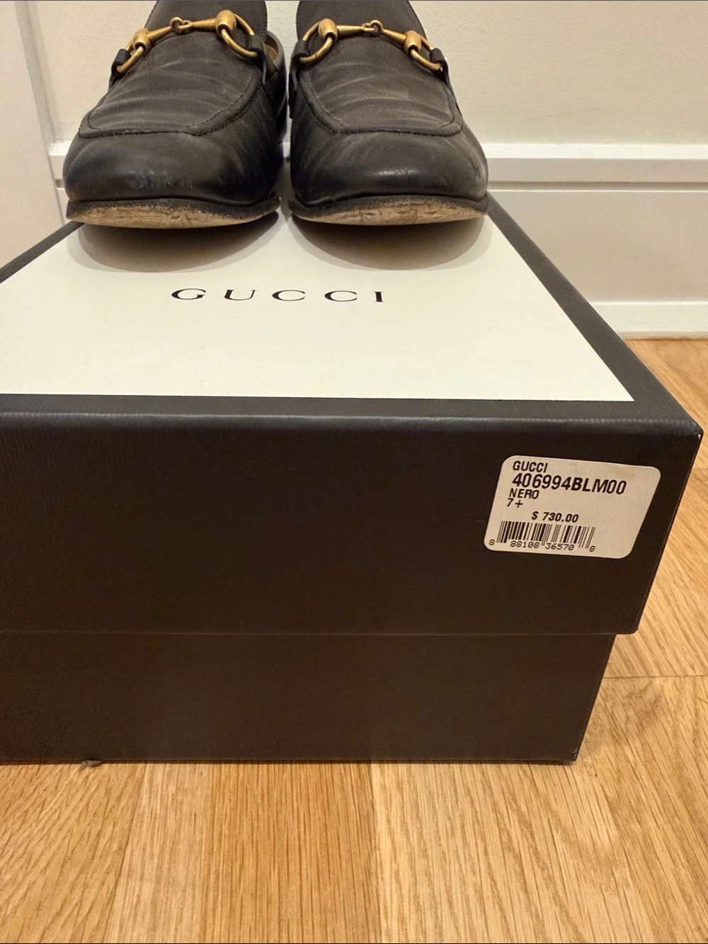 Gucci Black Leather Horsebit Slip-On Loafers with Gold Hardware